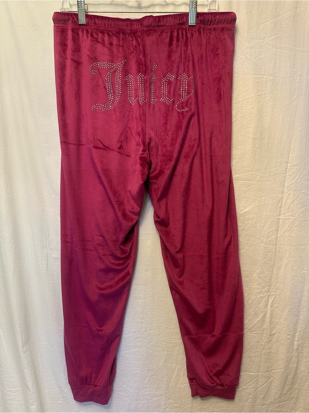 Juicy Couture Velour Rhinestone Logo Jogger Pants Burgundy Y2K Large